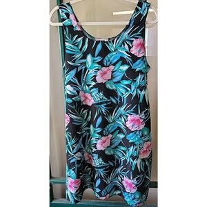 Hawaiian Print Knee-length Dress Womens L Made In USA Vintage Beach Cruise Y2K